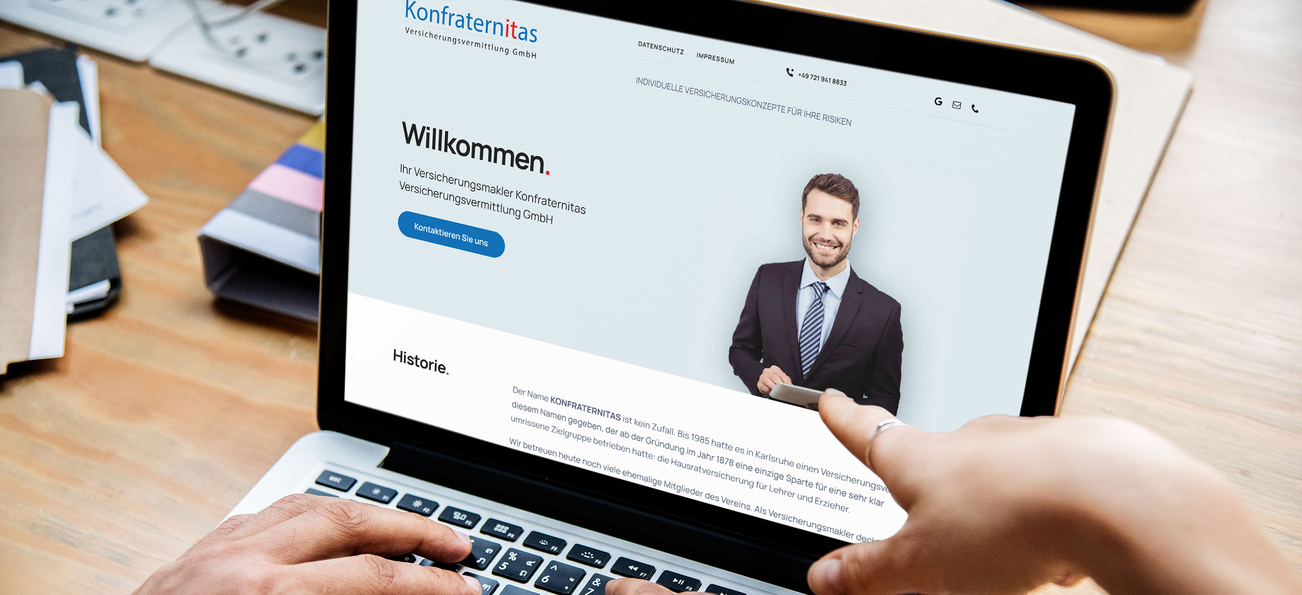 Zum Webseiten Projekt für die Konfraternitas Versicherungsvermittlung GmbH aus Karlsruhe